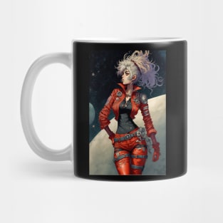 Sexy Anime Space Girl with Red Jacket and Silver Hair Mug